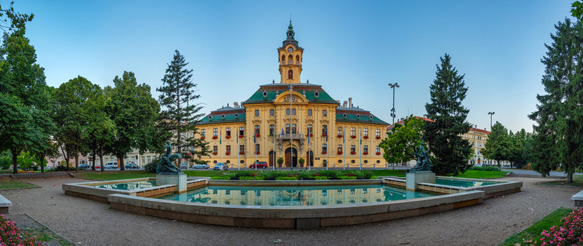 Sunrise view of Town hall at Szechenyi ter square in Szeged, Hungary