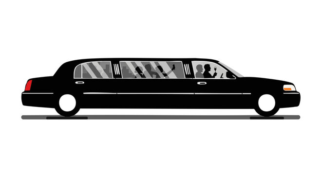 Vector illustration of a black stretch limousine with people celebrating inside