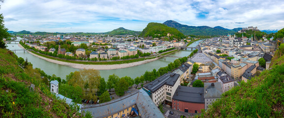 Fototapeta premium Panorama view Hohensalzburg fortress overlooking the old town of Salzburg, Austria