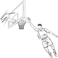 Professional Basketball Player Performing Powerful Slam Dunk © Aroastock