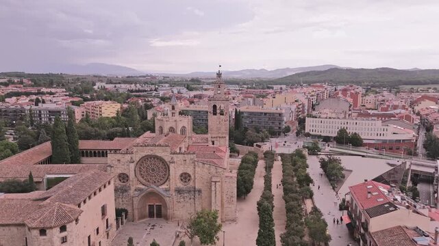 Aerial view of san cugat del valles monastery in barcelona
