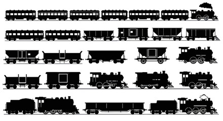 Vintage Steam Train Silhouette Collection: Locomotives and Carriages © hana