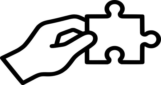Human hand holding single puzzle piece icon symbolizing individual contribution and problem solving within organizational structure or creative design projects