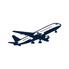 Obraz premium Modern Airplane Silhouette Vector – Commercial Jet Taking Off Illustration, Minimal Aviation Icon