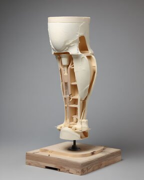 Anatomy model of human leg, showcasing skeletal and muscular structures 
