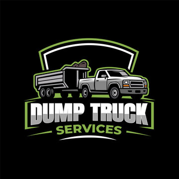 Illustration vector graphic of dump truck logo design suitable for waste management business.