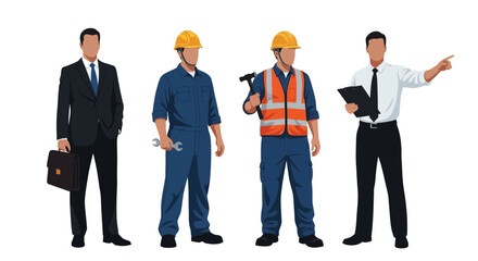 Obraz premium Diverse Team of Professionals: Businessman, Mechanics, and Manager