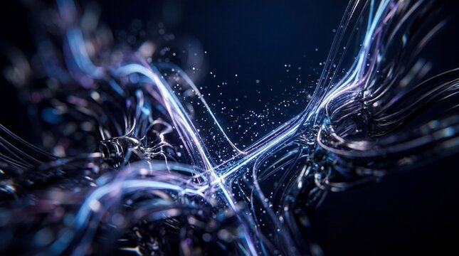 Abstract Blue Light Trails Swirling in Dark Space.