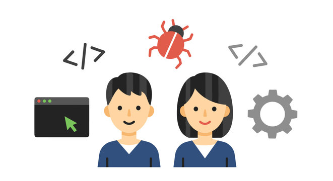 Illustration depicting software development testing and deployment processes