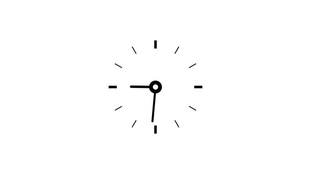 Clock icon flat style 24 hours day and night fast speed with moving timer clock rotation 4k video