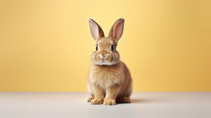 Obraz premium cute animal pet rabbit or bunny brown color smiling and laughing isolated with copy space for easter background, rabbit, animal, pet, cute, fur, ear, mammal, background, celebration, generate by AI