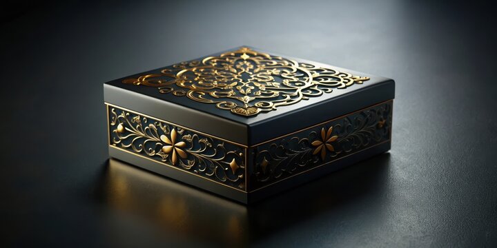 Elegant Dark Box with Gilded Floral Accents, a Luxurious Decorative Container for Precious Items