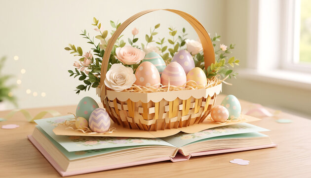 Książka rozkładana, książka pop-up przedstawiająca symbole Wielkanocne