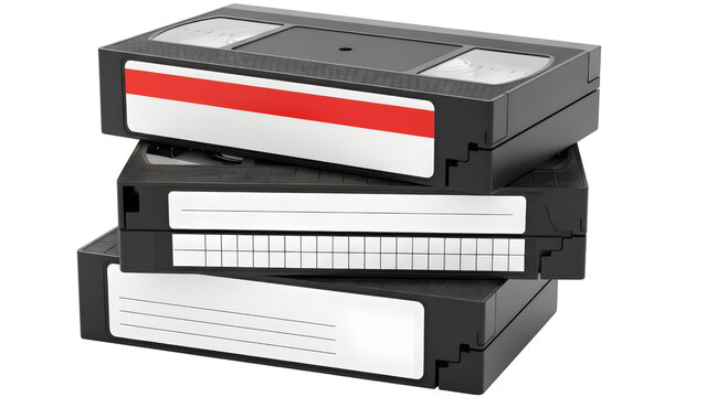 Retro Stack Of Three Vhs Video Cassettes On White Background