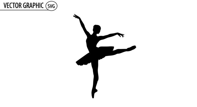 Elegant ballerina silhouette dancing on white background, ballet performance, graceful pose