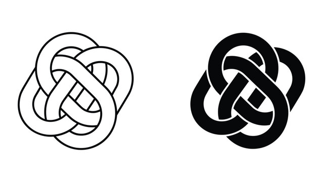 Interlocking Celtic knot in black and white line art and solid fill vector
