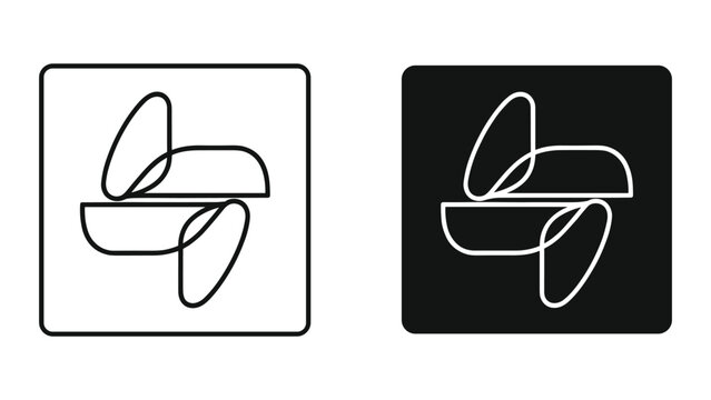 Abstract minimalist line art symbols, white on black and black on white backgrounds