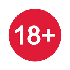 Obraz premium Eighteen plus sticker. Number 18 in red circle isolated on white background. Age censor sign. Movie viewing, website visiting, adult only or alcohol limit label. Vector flat illustration