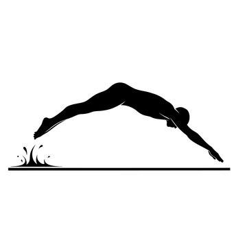 A person dives into water with a splash in a swimming pool from a diving board.