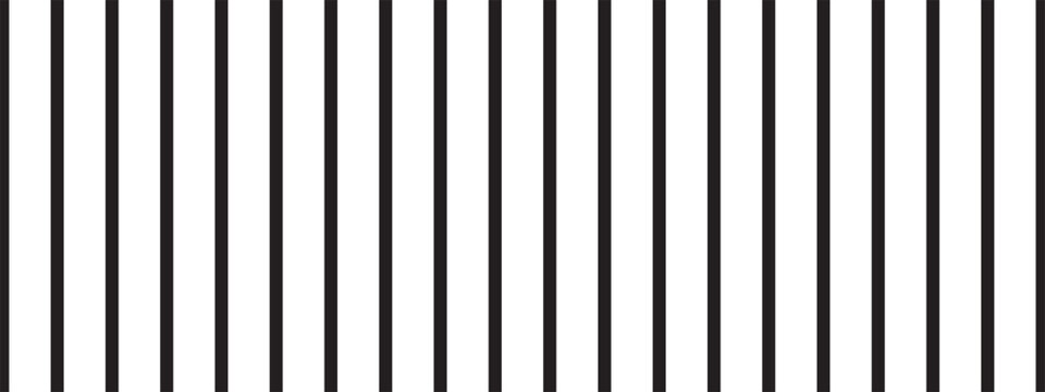 Repeated vertical black parallel straight lines on white background. Simple striped print. Structure of prison bar. Vector graphic minimalist illustration