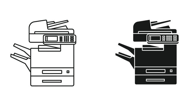 Office Multifunction Printer Copy Scan Fax Machine Icon Line Art and Silhouette
