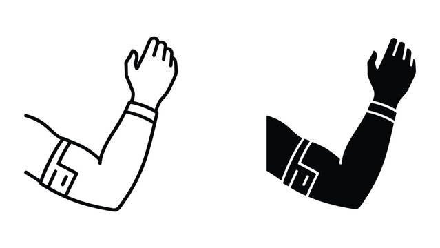 Arm Sleeve Icon Set: Outline and Silhouette of Human Arm with Sports Band