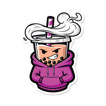 Cartoon boba tea with angry face 2.