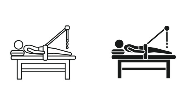 Rehabilitation or Physiotherapy Concept Icons: Person on Table with Medical Traction Device
