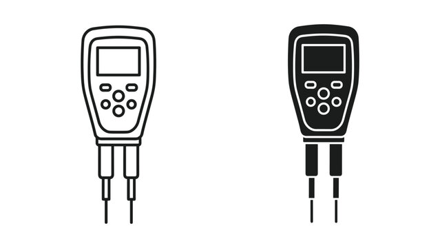 Digital pH Meter Icon Set - Line Art and Silhouette for Measurement and Testing