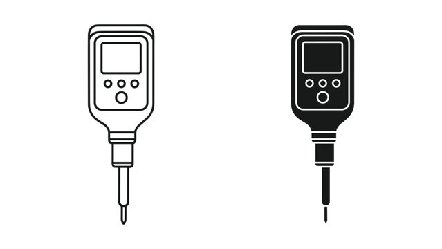 Line art and silhouette icons of a digital pH meter for scientific measurement and testing