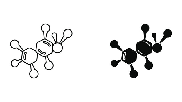 Molecular Structure Icon Set: Outline and Silhouette of a Chemical Molecule