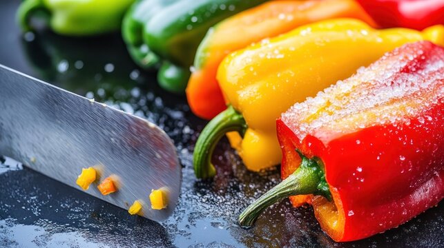 Colorful peppers and a knife