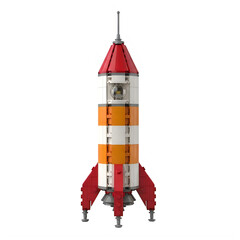 Obraz premium A red and white rocket with orange stripes