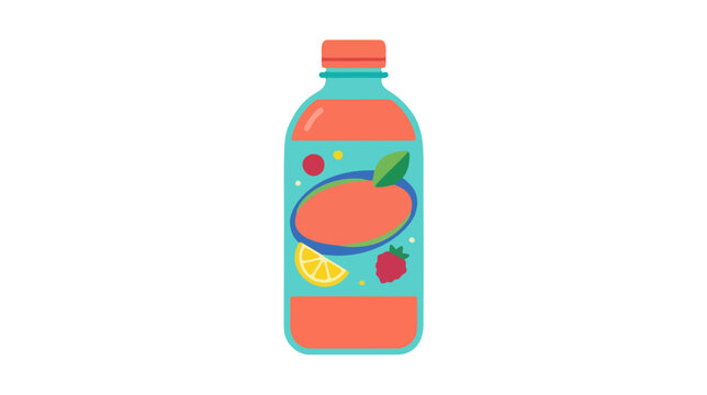 Colorful fruit juice bottle illustration in simple flat cartoon style.
