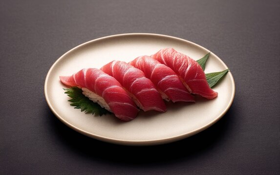 Chutoro Sushi Set Featuring Bluefin Tuna Nigiri on a Warm Off-White Plate