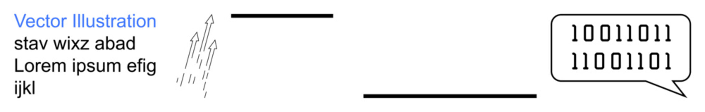 Digital communication, coding, IT, data exchange, binary language, programming. A speech bubble contains binary code text. Digital communication and coding concepts highlighted