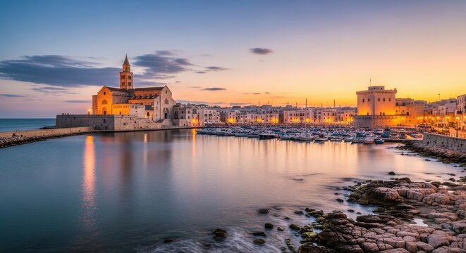 Picturesque Trani Harbor at Sunset - A Coastal Italian Gem.