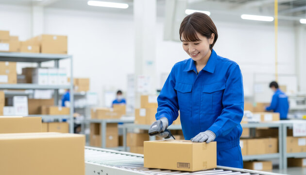 物流倉庫で働く女性スタッフ：商品在庫管理