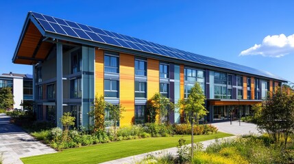 Obraz premium Sustainable Building with Solar Panels