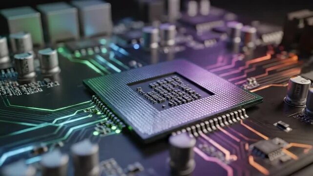 Close-up of a Modern Computer Processor on a Motherboard