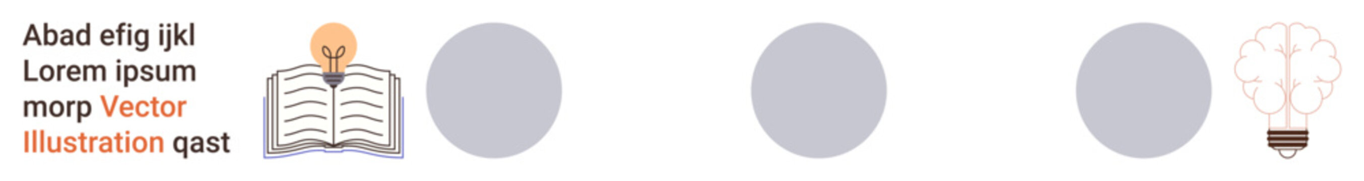 Education, creative thinking, knowledge sharing, innovation, learning, brainstorming. Open book with a light bulb idea icon and a glowing light bulb graphic. Education and creative thinking concept