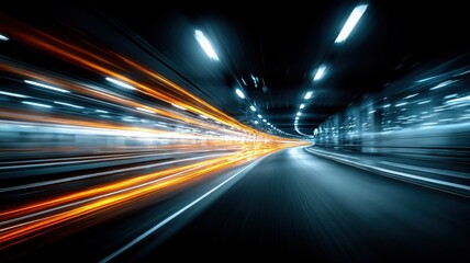 Fototapeta premium Dynamic Light Streaks in Urban Tunnel: Abstract Speed and Futuristic Transportation Concept