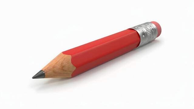 Short Red Pencil with Eraser on White Background.