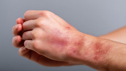 Obraz premium Skin Irritation and Inflammation: Close-Up of Redness and Rash on a Hand, Medical Condition Concept