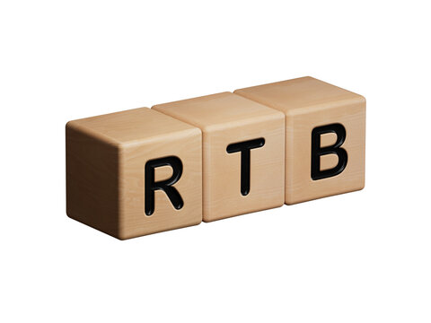 rtb, real, time, bidding. wooden table with cubes. text on wood blocks.close up of wooden elements,Business Concept.Supports PNG files with transparent backgrounds. 