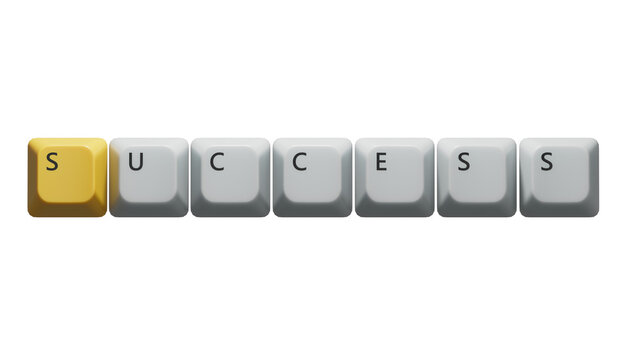 success.Computer keyboard keys spelling.Flat lay view from above on blue background with computer keyboard keys buttons.IT technology concept.Supports PNG files