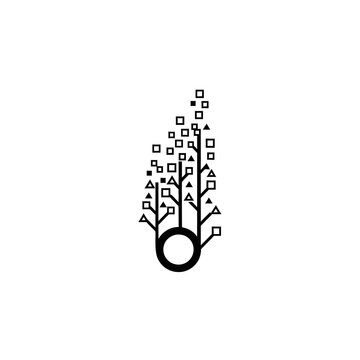 Black and white digital tree symbol.