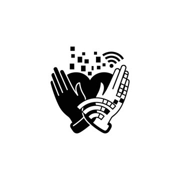Black and white handshake icon symbol.