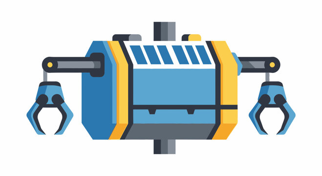 A futuristic robotic concept in space with elevators and mechanical arms