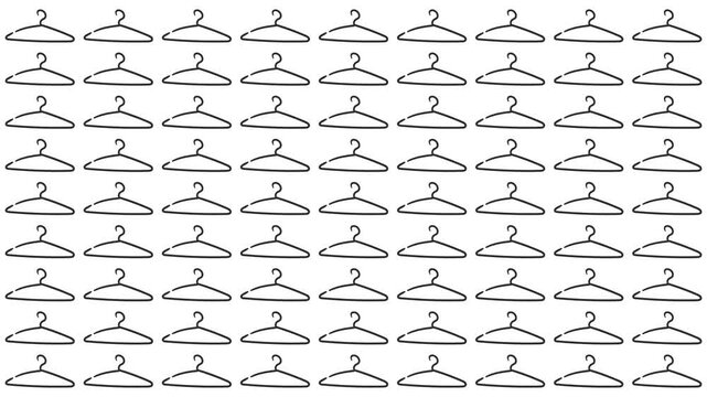 Rows of clothes hangers move on the screen.